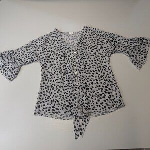 Kancystore Size Small Leopard Print Tie-Front Top